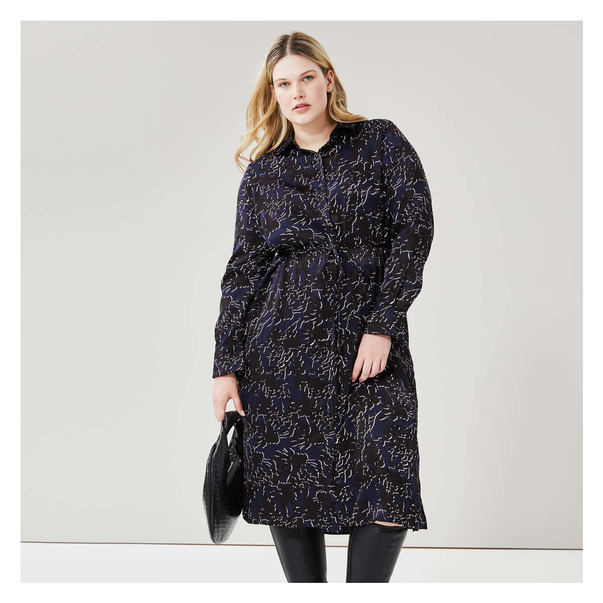 Women Satin Shirt Dress in Dark Navy from Joe Fresh